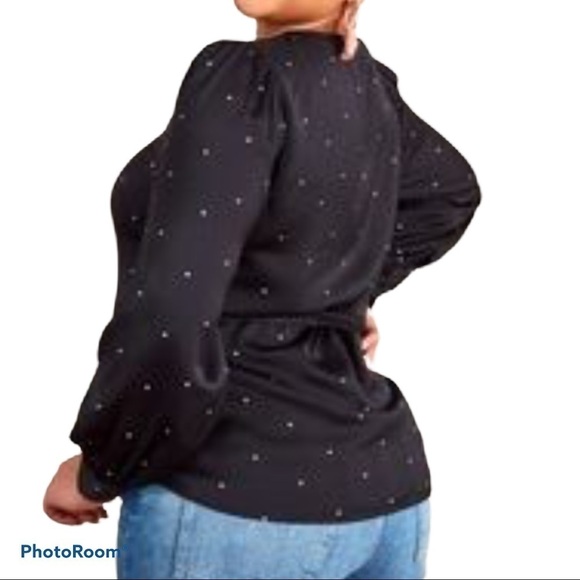 Stella & Dot  black tiny polka dot wrap blouse Sz M - Picture 10 of 10